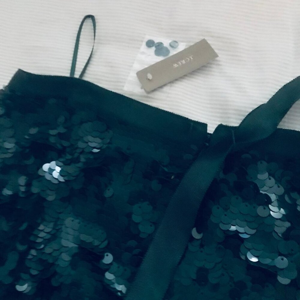 J CREW FOREST GREEN SEQUIN PENCIL SKIRT w/ SATIN  RIBBON WAISTBAND
